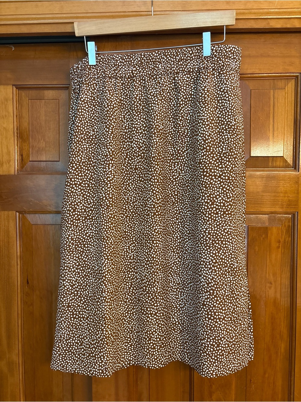 J. Crew Brown/White Dot Pull On Midi Skirt Sz Large Lightweight Casual NWT